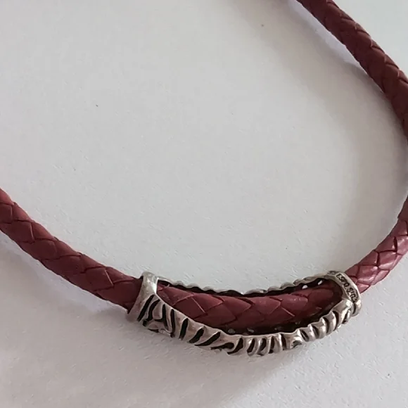Joseph Esposito's Sterling Silver Red Braided Leather Necklace. - Picture 2 of 3